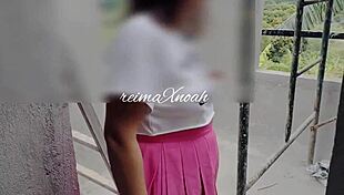 Pinay student faces a construction boy's threat in public outdoor spot