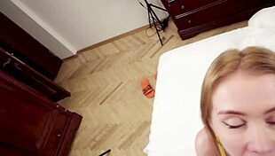 Mia sucks then anal rides for huge facial