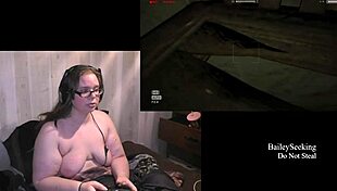 Tattooed Brunette BBW Plays Outlast Naked, Showing Natural Tits and Piercings