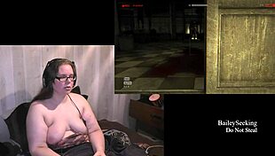 Tattooed Brunette BBW Plays Outlast Naked, Showing Natural Tits and Piercings