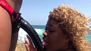Porsha Carrera Drills Nina Rivera With Strapon On Beach