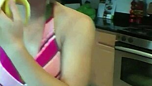 Sweet Babe Licking Banana in Lingerie Photoshoot Orgasm