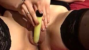 blonde babe masturbates with dildo and fingers