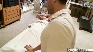 Busty blonde whispers, 'Massage my big tits.'