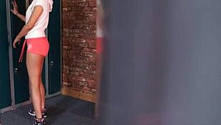 Wow! Sneaky Voyeur Spies on Cute Blonde in Girls Locker Room, Peeking Down Her Top!