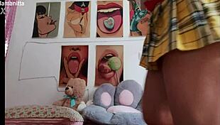 Watch This Petite Brunette Hump Her Pillow After Class!