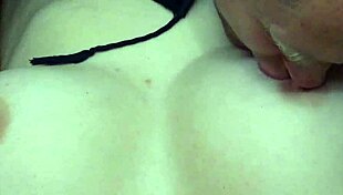 Husband licks young wife's big natural tits