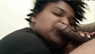 Sexy ebony sucking dick no hands close up