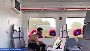 Sexy Tanned Man Risks Naked Flashing On Train