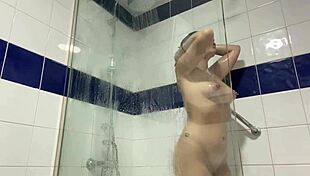 Horny brunette has sex in the shower part 1