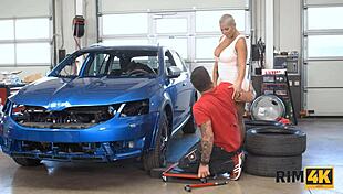 Swanky Czech Woman with Big Tits Rims Husband's Ass in Garage for Relaxation