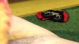 Hot wife gives intense footjob leading to massive cumshot on pink toenails!