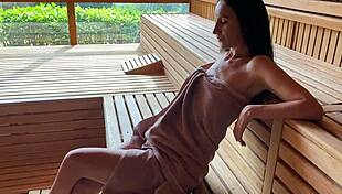 hot brunette fucking stranger in sauna, steamy and wild! 🔥