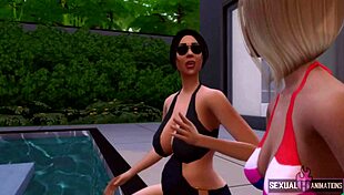 I invite my straight neighbor to taste my plastic cock at the pool