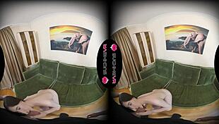 Sultry brunette sucks cock and endures hard doggystyle fucking