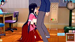 Eastern Touhou Kaguya gets big tits rubbed in 3D anime handjob blowjob scene