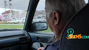 This blonde teen eagerly deepthroats a fat veteran's rod.