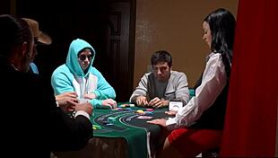 Milf croupier sucking on desk