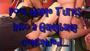 Pool game turns into wild gangbang! Continued banging action!
