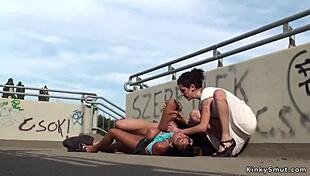 Huge Tits Babe Bound and Fucked Outdoors