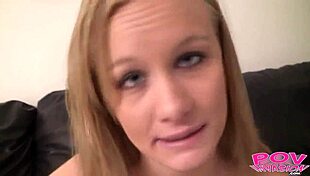 Cute blonde leah masturbates while giving pov blowjob