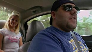 Blonde babe rides cowgirl bent over.