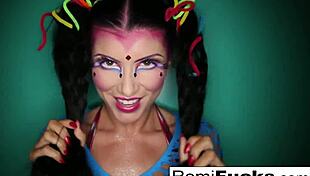 romi rain, the brunette pornstar, sucks a big fat cock and gets a cumshot