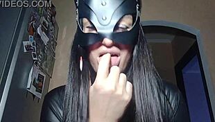 mistress in latex dominates slave close up 😈