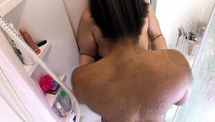 does this interracial couple have fun with handjob and blowjob in the shower