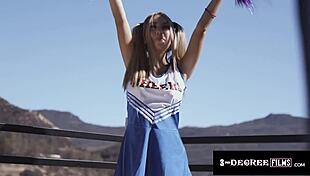 hot latina cheerleader babe gets pigtails pulled for intense face fucking