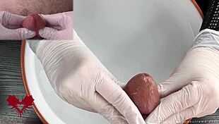 medical water features patient pov white latex gloves glans handjob