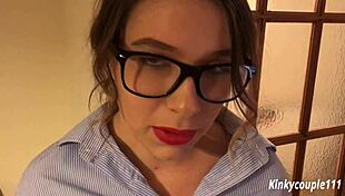 GEEKY EMPLOYEE BLACKMAILED INTO SUCKING DICK!