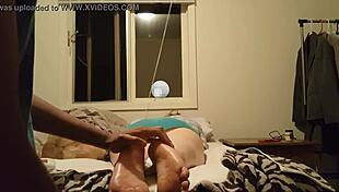 He coated her feet with cum after a BBC massage.