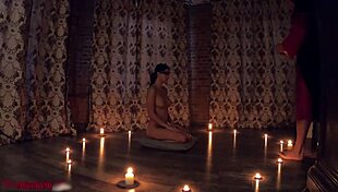 girl in demon costume performs deep sucking and hard fucking at halloween ritual