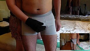 femdom squeezes cock over pants, slaps before cum, teases 😈