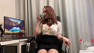 Horny Secretary In Stockings Rides Dildo