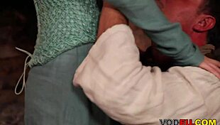 redhead german babe rides cock by fireplace