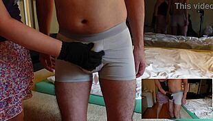 femdom squeezes cock over pants, slaps before cum, teases 😈