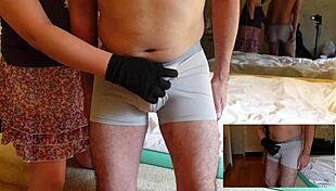 femdom squeezes cock over pants, slaps before cum, teases 😈