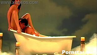 passionate couple have sensual steamy sex in bath tub, toys and deepthroat adding to the fun.