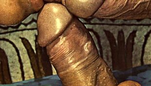 Vintage Scene with One Mouth Taking on Two Hard Cocks