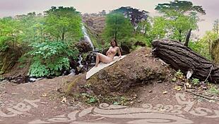 Why not watch this tasty luscious MILF yanking her hairy pussy to orgasm with a vibrator outdoors?