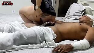 Having anal sex with the fat guy until he cums in my ass