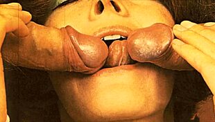 Vintage Scene with One Mouth Taking on Two Hard Cocks