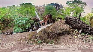 Why not watch this tasty luscious MILF yanking her hairy pussy to orgasm with a vibrator outdoors?