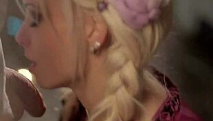 Naked Man Receiving Clothed Female Blowjob and Handjob