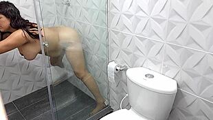 Latina Mother-In-Law Caught Masturbating in Bathroom with Sucking and Blowjob