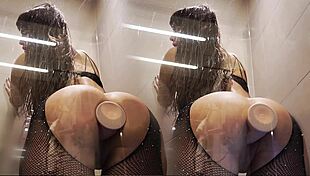 She rides a monster dildo in the bathroom, sexy ass bouncing