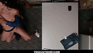 Young thief orgasms riding officer after ripping clothes