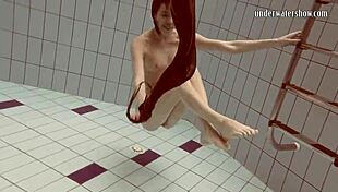 Underwater interview with a nude Gazel and with tons of her natural tits and pussy